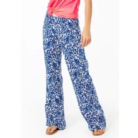 Lilly Pulitzer Pants - NEW Lilly Pulitzer Beach Palazzo Linen Pant Oyster Bay Blue White Sz XS